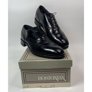 Bostonian Men’s Black Leather Wingtip Lancaster Dress Shoes 12D USA & Shoe Trees